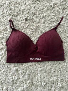 Steve Madden Ribbed Padded Bralette - Burgundy